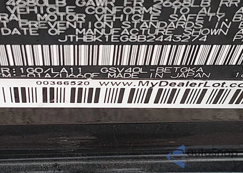2011 Lexus Es 350 z USA, uszkodzony, nr VIN JTHBK1EG8B2443274
